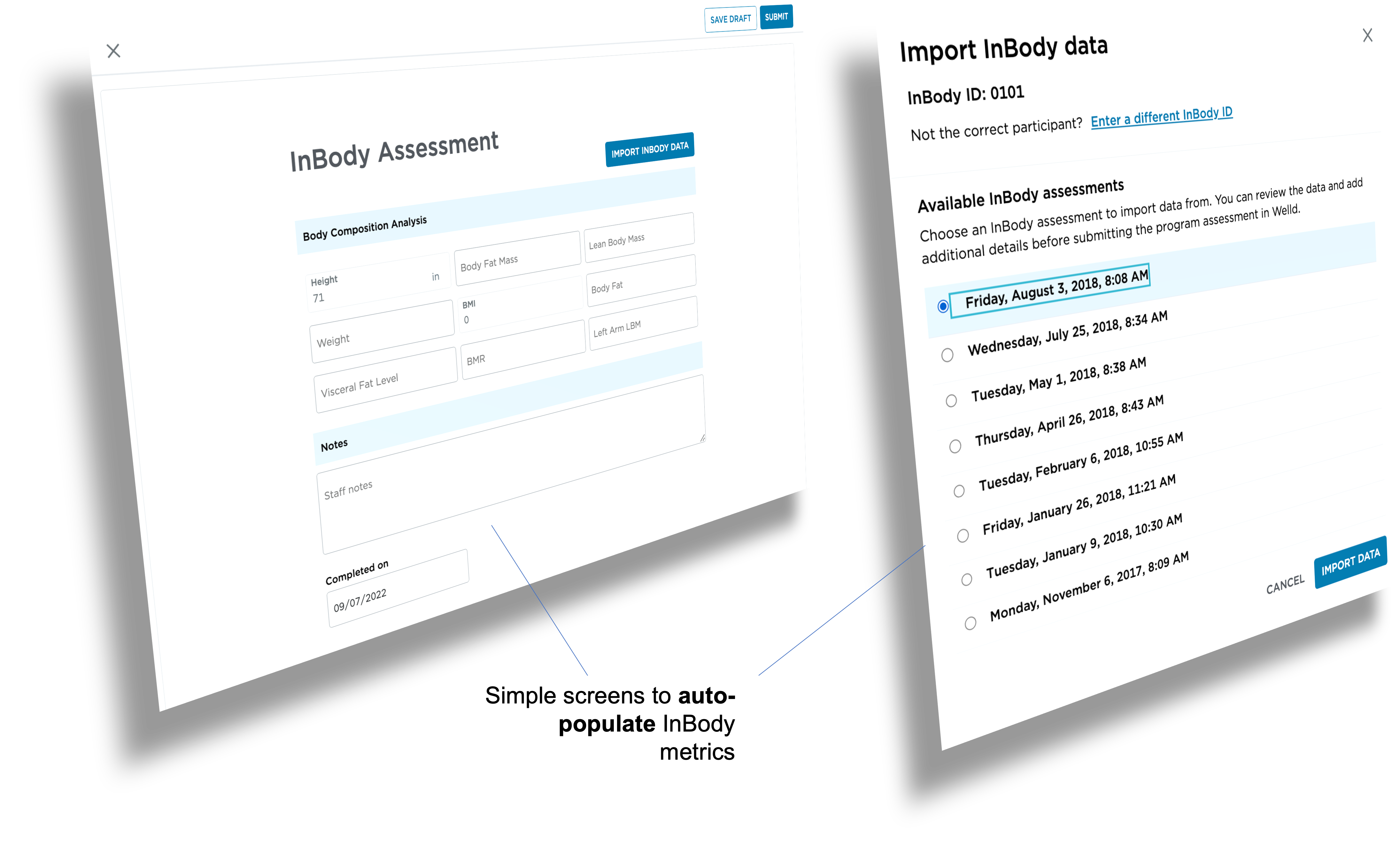 Inbody import form for webpage